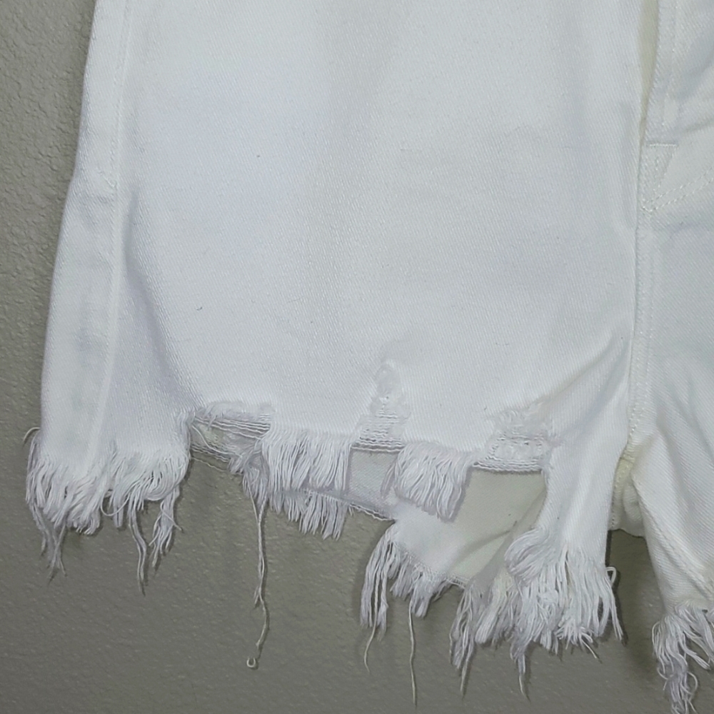 Good American White Distressed High-Rise Jean Shorts - Picture 3 of 8